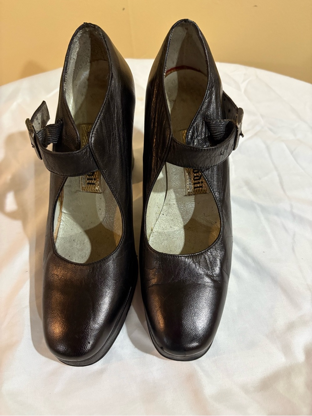Women's Dark Brown Leather Mary Jane Heels